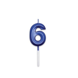 Candelina Prestige   numero 6 di cera  5 cm di colore Blu Metal   pz 1