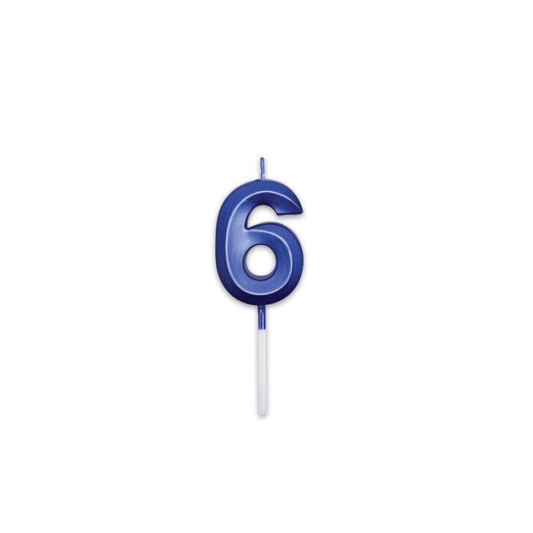 Candelina Prestige   numero 6 di cera  5 cm di colore Blu Metal   pz 1