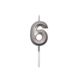 Candelina Prestige   numero 6 di cera  5 cm di colore Rosa Perla Metal     pz 1