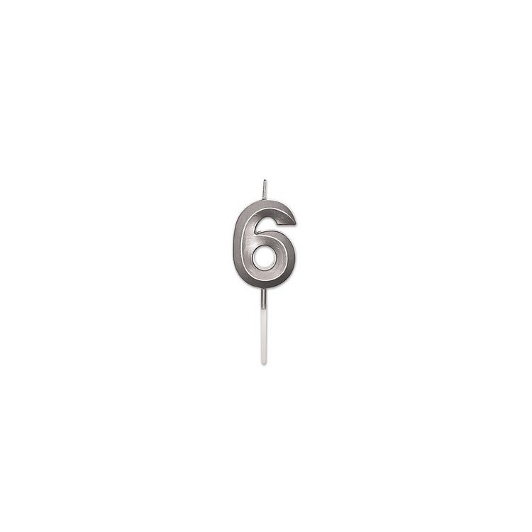 Candelina Prestige   numero 6 di cera  5 cm di colore Rosa Perla Metal     pz 1