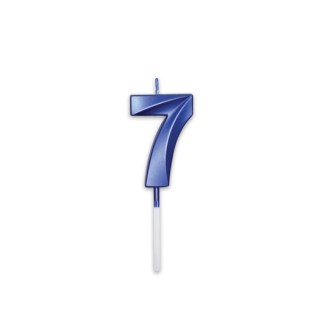 Candelina Prestige   numero 7 di cera  5 cm di colore Blu Metal   pz 1