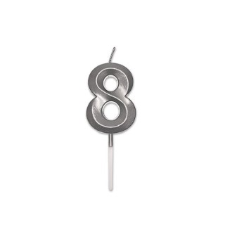 Candelina Prestige   numero 8 di cera  5 cm di colore Argento  Perla Metal     pz 1