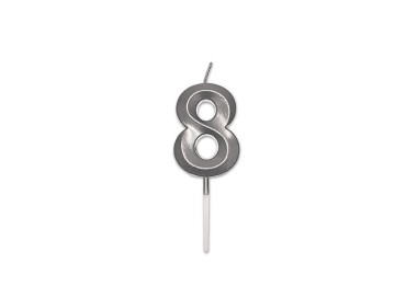 Candelina Prestige   numero 8 di cera  5 cm di colore Argento  Perla Metal     pz 1