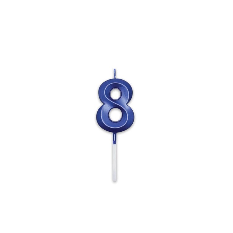 Candelina Prestige   numero 8 di cera  5 cm di colore Blu Metal   pz 1