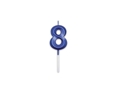 Candelina Prestige   numero 8 di cera  5 cm di colore Blu Metal   pz 1