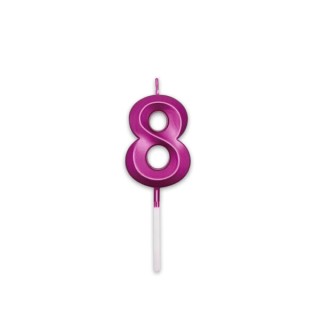 Candelina Prestige   numero 8 di cera  5 cm di colore Fucsia Metal   pz 1