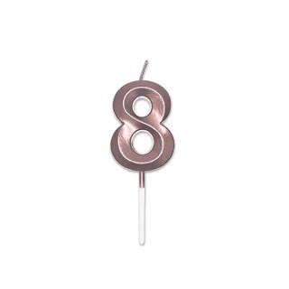 Candelina Prestige   numero 8 di cera  5 cm di colore Rosa Perla Metal     pz 1