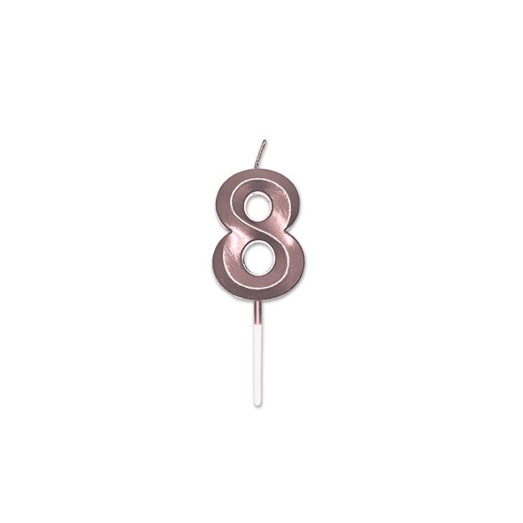 Candelina Prestige   numero 8 di cera  5 cm di colore Rosa Perla Metal     pz 1