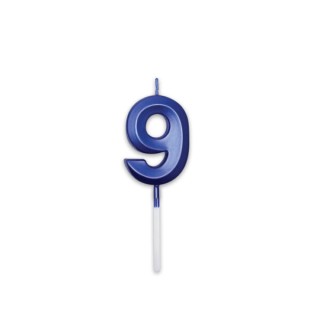 Candelina Prestige   numero 9 di cera  5 cm di colore Blu Metal   pz 1