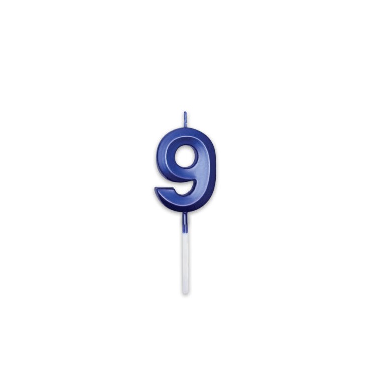 Candelina Prestige   numero 9 di cera  5 cm di colore Blu Metal   pz 1