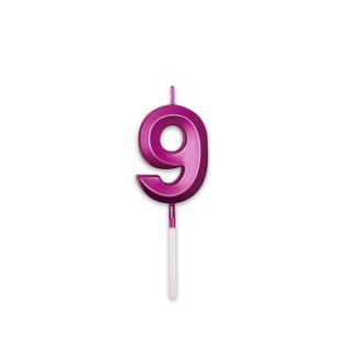 Candelina Prestige   numero 9 di cera  5 cm di colore Fucsia Metal   pz 1