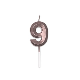 Candelina Prestige   numero 9 di cera  5 cm di colore Rosa Perla Metal     pz 1