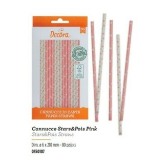 CANNUCCE DI CARTA BIODEGRADABILI  ROSA  E BIANCO  - Confez. 80 pezzi - Cartoncino Rigido - Lunghezza : 21 cm - Decora