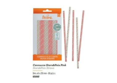 CANNUCCE DI CARTA BIODEGRADABILI  ROSA  E BIANCO  - Confez. 80 pezzi - Cartoncino Rigido - Lunghezza : 21 cm - Decora
