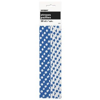CANNUCCE DI CARTA BLU A POIS BIANCHI - Confez. 10 pezzi - Cartoncino Rigido - Lunghezza : 21 cm - Unique