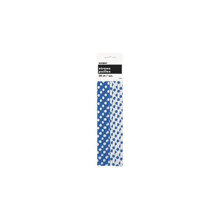 CANNUCCE DI CARTA BLU A POIS BIANCHI - Confez. 10 pezzi - Cartoncino Rigido - Lunghezza : 21 cm - Unique