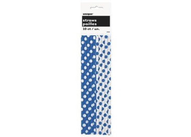 CANNUCCE DI CARTA BLU A POIS BIANCHI - Confez. 10 pezzi - Cartoncino Rigido - Lunghezza : 21 cm - Unique