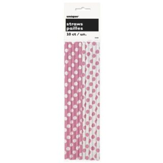 CANNUCCE DI CARTA ROSA A POIS BIANCHI - Confez. 10 pezzi - Cartoncino Rigido - Lunghezza : 21 cm - Unique