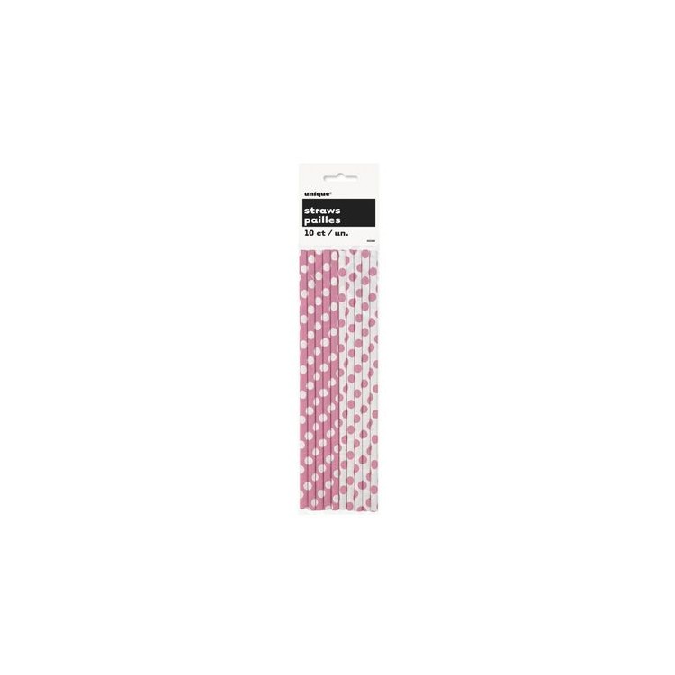 CANNUCCE DI CARTA ROSA A POIS BIANCHI - Confez. 10 pezzi - Cartoncino Rigido - Lunghezza : 21 cm - Unique