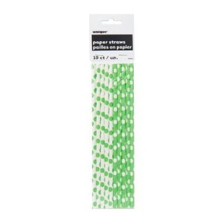 CANNUCCE DI CARTA VERDE A POIS BIANCHI - Confez. 10 pezzi - Cartoncino Rigido - Lunghezza : 21 cm - Unique