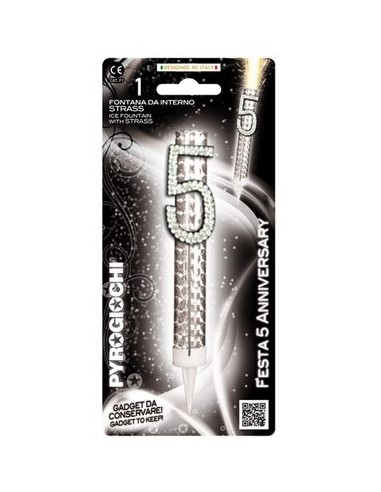 Candelina a Fontana scintillante  per torte con numero  5  di Strass da compleanno o anniversario   Pyrogiochi pz 1