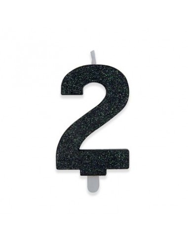 Candelina di cera  8 cm numero 2 di colore Nero  con brillantini incorporati   pz 1