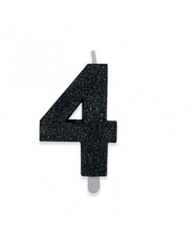 Candelina di cera  8 cm numero 4 di colore Nero  con brillantini incorporati   pz 1