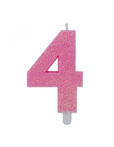 Candelina di cera  8 cm numero 4 di colore rosa   con brillantini incorporati   pz 1