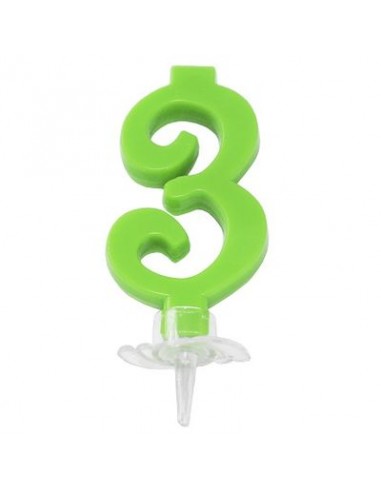 Candelina di cera  Mini numero 3 di colore Verde lime pz 1
