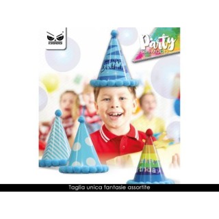 CAPPELLINO A CONO con elastico  con scritto (HAPPY BIRTHDAY) - 1 pez.  - Diam. 15 cm x H 19 cm - Cartoncino Rigido