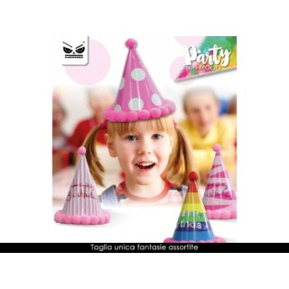 CAPPELLINO A CONO con elastico  con scritto (HAPPY BIRTHDAY) - 1 pez.  - Diam. 15 cm x H 19 cm - Cartoncino Rigido
