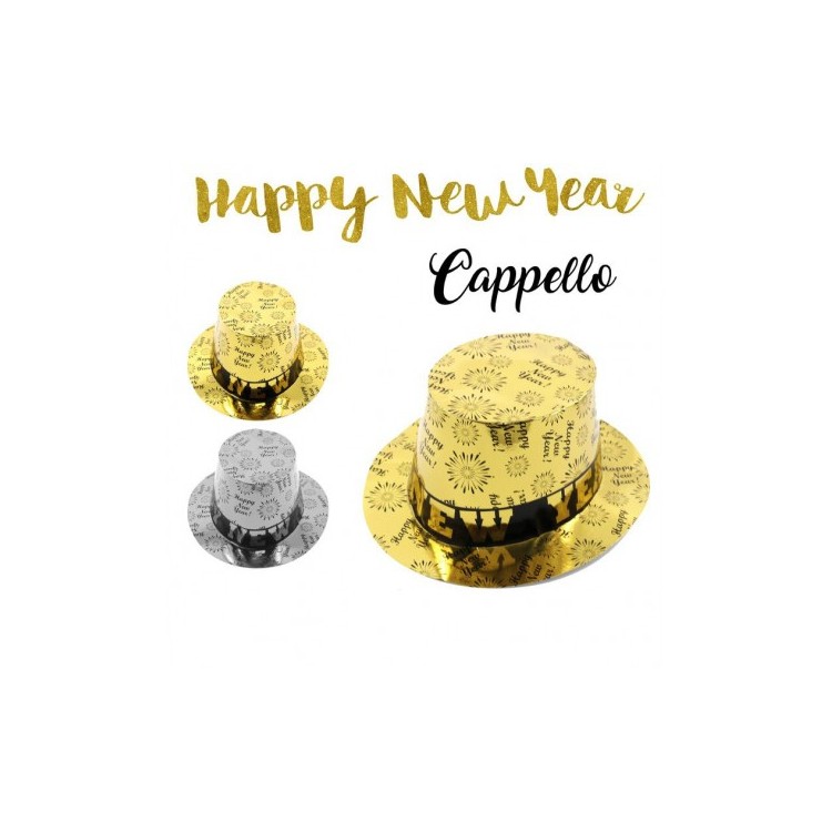 Cappello  per Capodanno oro o argento (tema Happy New Year) Pz1