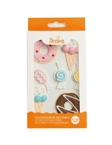 Gelato caramelle e ciambelle donuts   in ZUCCHERO - Confezione da 7  pezzi 5 Cm circa l\'uno - DECORA