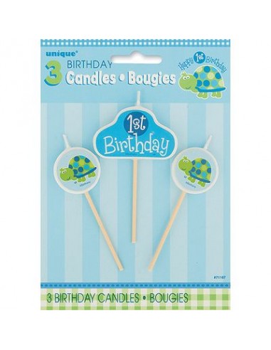 Kit 3 Candeline  di cera  tema coccinella 1° Compleanno  di Colore celeste blù e verde 3,5 Cm pz 1