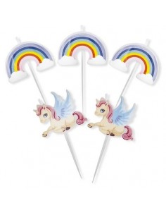 Kit 5 Candeline  di cera  a tema Unicorno e arcobaleno  5 x 4 cm  PZ 1