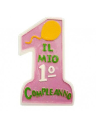 Max Candelina  di cera  1° Compleanno  di Colore Rosa  10 Cm pz 1