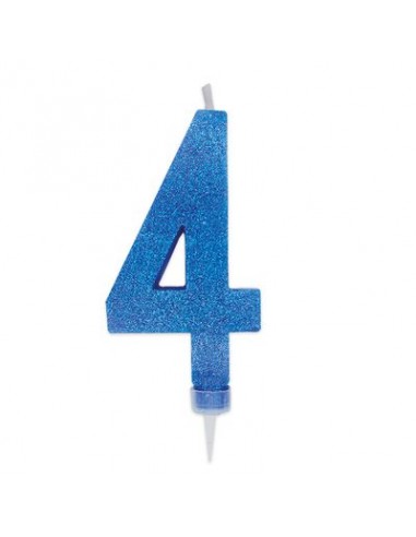 Maxy  Candelina di cera  numero 4 di colore Blù con brillantini incorporati  14 Cm  pz 1