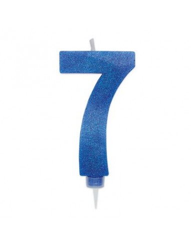 Maxy  Candelina di cera  numero 7 di colore Blù con brillantini incorporati  14 Cm  pz 1