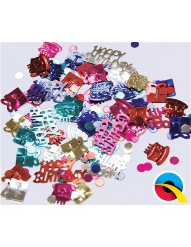 Confetti da Tavolo Happy Birthday + tortine e decorazioni varie in colori misti assortiti - confezione: 12 g - Qualatex