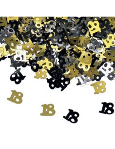 Confetti da Tavolo Compleanno 18 anni Oro, Nero  e Argento - 1 cm - ( 500 pz circa )