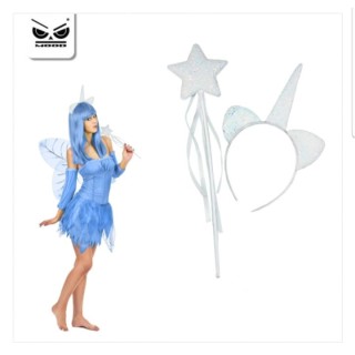 Cerchietto e Scettro glitterato UNICORNO Compleanno  - 1 pezzo -  colore BIANCO
