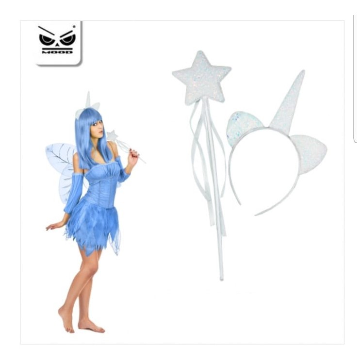 Cerchietto e Scettro glitterato UNICORNO Compleanno  - 1 pezzo -  colore BIANCO