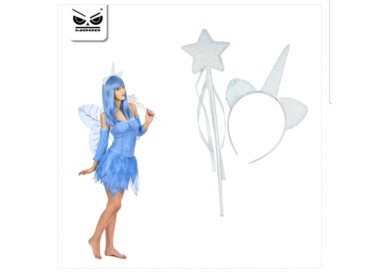 Cerchietto e Scettro glitterato UNICORNO Compleanno  - 1 pezzo -  colore BIANCO