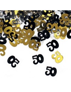 Confetti da Tavolo Compleanno 50 anni Oro, Nero  e Argento - 1 cm - ( 500 pz circa )