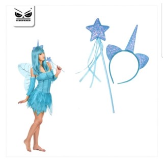 Cerchietto e Scettro glitterato UNICORNO Compleanno  - 1 pezzo -  colore CELESTE