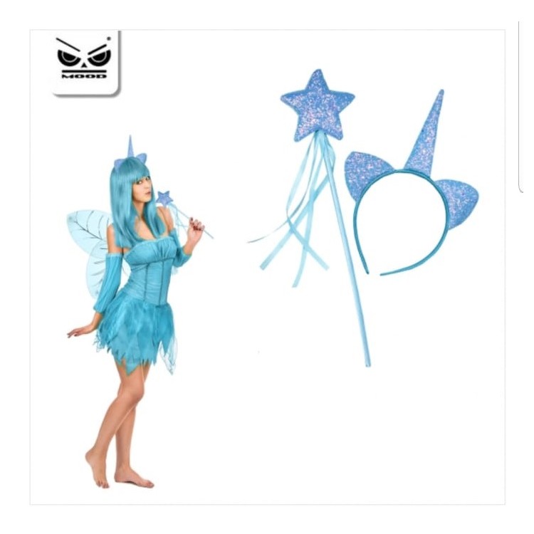 Cerchietto e Scettro glitterato UNICORNO Compleanno  - 1 pezzo -  colore CELESTE