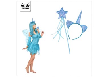 Cerchietto e Scettro glitterato UNICORNO Compleanno  - 1 pezzo -  colore CELESTE