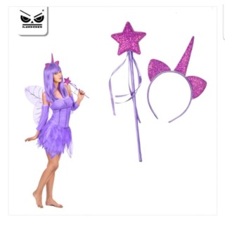 Cerchietto e Scettro glitterato UNICORNO Compleanno  - 1 pezzo -  colore FUCSIA