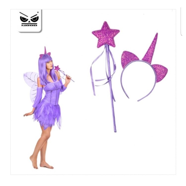 Cerchietto e Scettro glitterato UNICORNO Compleanno  - 1 pezzo -  colore FUCSIA