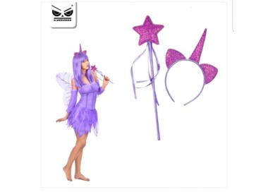 Cerchietto e Scettro glitterato UNICORNO Compleanno  - 1 pezzo -  colore FUCSIA